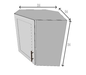 Upper Left 45° Corner Wall Cabinet – 24”D x 24”H x 24”D